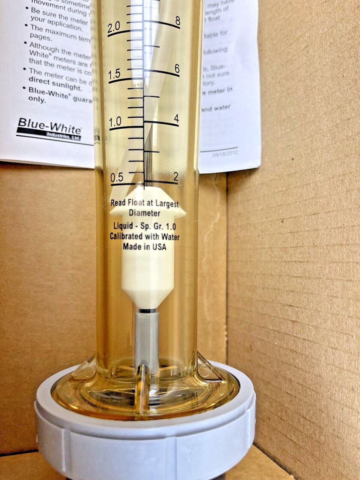 BLUE-WHITE - F-451 SERIES 1-1/2" .5-6 GPM - PTFE FLOAT, SS ROD, AND VITON O-RING5