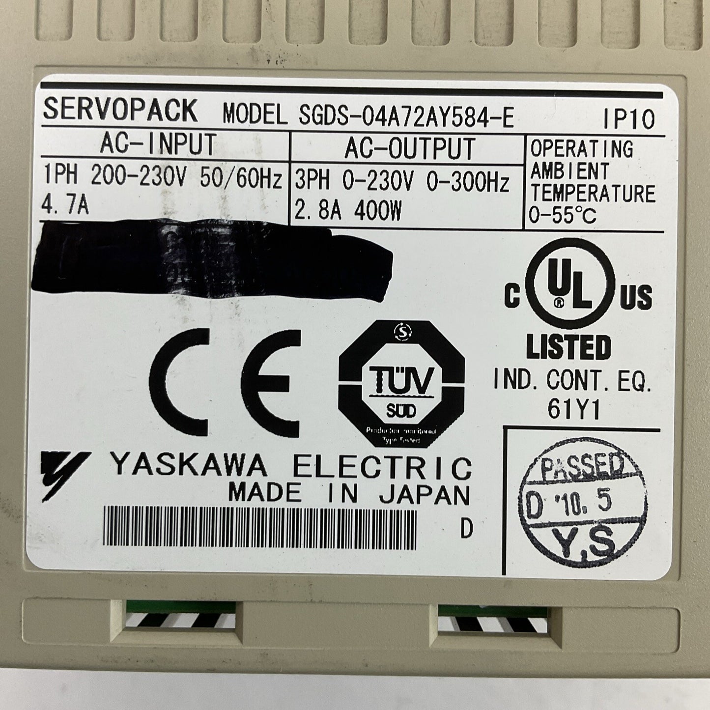 YASKAWA SGDS-04A72AY584-E SERVOPACK 230VAC SERVO DRIVE1