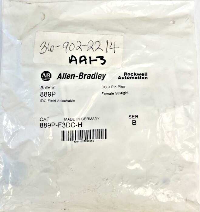 ALLEN BRADLEY - 889P-F3DC-H - SERIES B - FEMALE 3 PIN - FIELD ATTACHABLE0