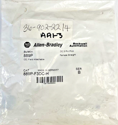 ALLEN BRADLEY - 889P-F3DC-H - SERIES B - FEMALE 3 PIN - FIELD ATTACHABLE0