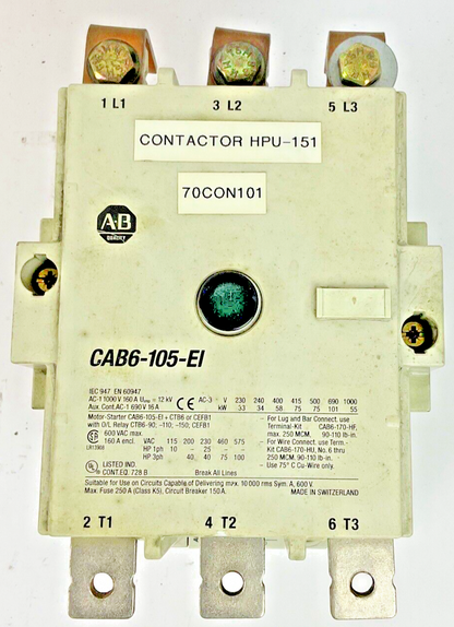 ALLEN BRADLEY CAB6-105-EI CONTACTOR 600V 160A0