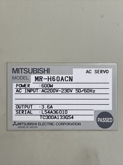 MITSUBISHI MR-H60ACN AC SERVO DRIVE OUPUT 3.6A INPUT 200-230VAC POWER 600W1