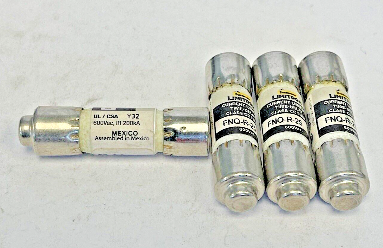 BUSSMANN *LOT OF 4* - FNQ-R-25 - 25 AMP, 600 VAC, TIME-DELAY, CLASS CC FUSES2