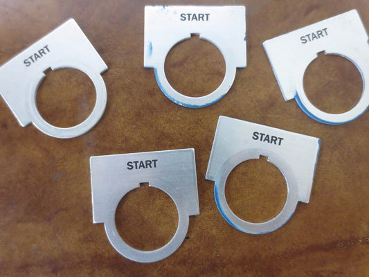 ALUMINUM PUSHBUTTON LEGEND PLATES - LOT of 5 - "START" - MACHINE CONTROLS0