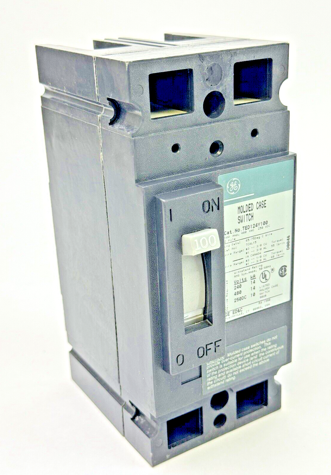 GE - TED124Y100 - MOLDED CASE SWITCH - 2 POLE/480 VAC/100A0