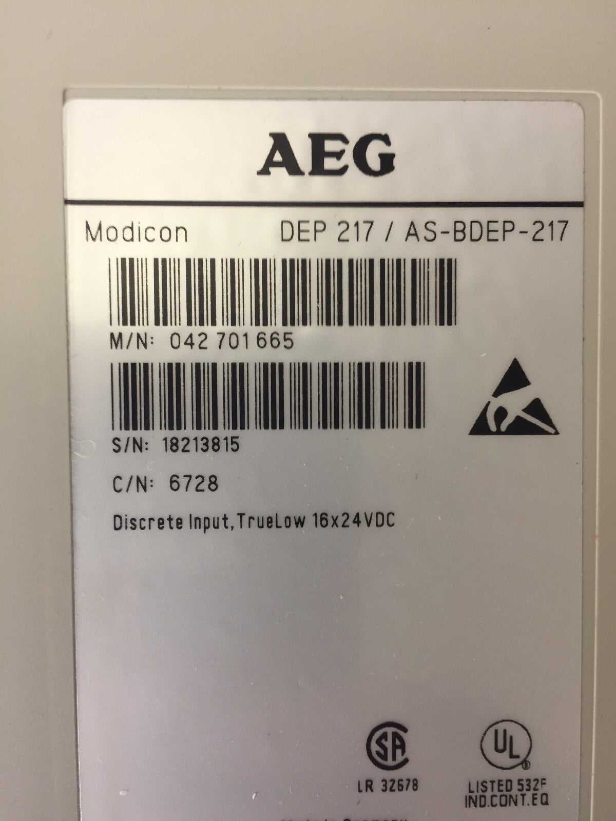 AEG MODICON DEP217/AS-BDEP-217 INPUT MODULE DISCRETE INPUT, TRUELOW 16 X 24 VDC1