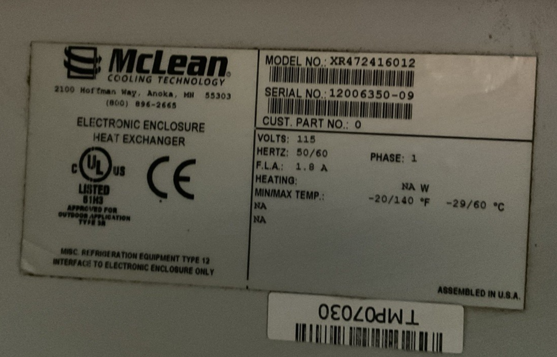 McLEAN XR472416012 HEAT EXCHANGER 115V 50/60HZ 1PH -20/140°F -29/60°C1