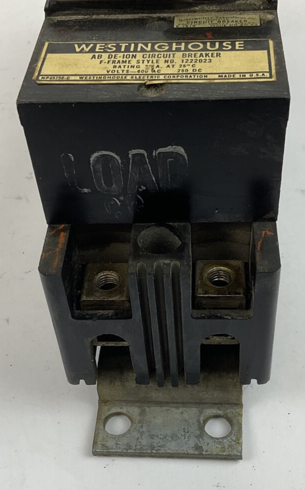 WESTINGHOUSE 1222023 AB DE-ION CIRCUIT BREAKER 600VAC 250VDC 20A7