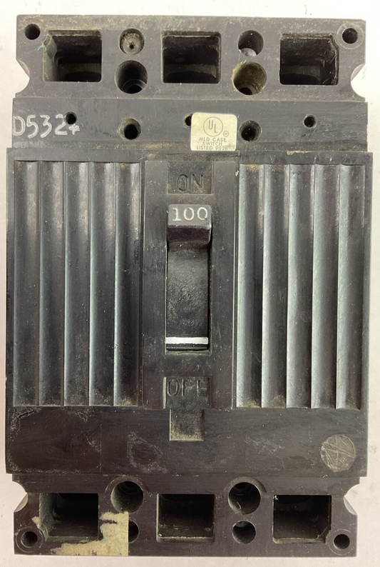 GE TED134Y100 MOLDED CASE SWITCH 100AMP 480VAC 3POLE0