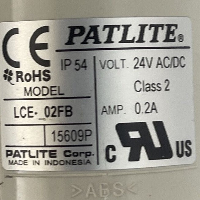 PATLITE LCE-02FB LED SIGNAL LIGHT TOWER 24V 0.2AMP CLASS 21