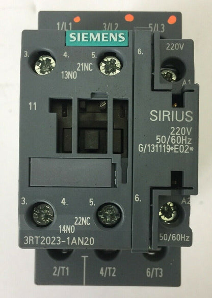 SIEMENS 3RT2023-1AN20 CONTACTOR 600VAC 3 POLE SIRIUS G/131119*E02* 220V 50/60HZ0