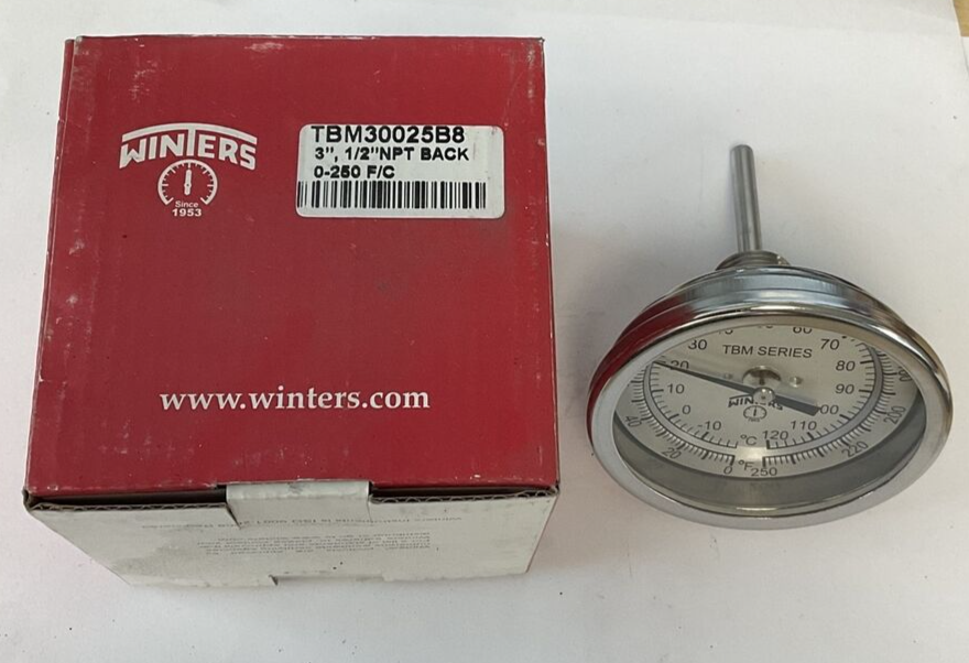 WINTERS TBM30025B8 THERMOMETER 3", 1/2" NPT 0-250F/C0