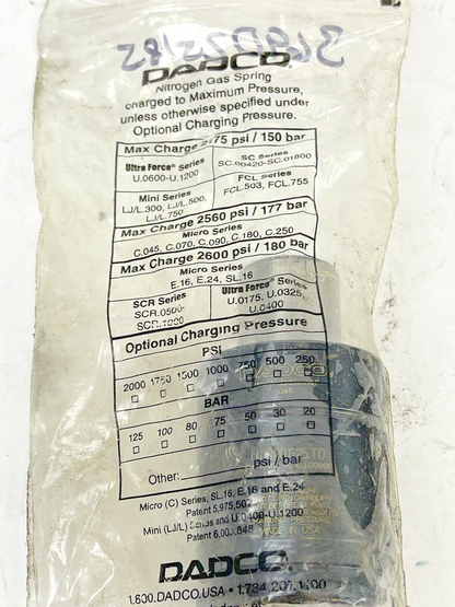 DADCO - U.0800.025 - NITROGEN GAS SPRING - 2175 PSI - 150 BAR - ULTRA FORCE1
