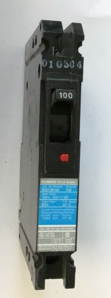 SIEMENS ED21B100 CIRCUIT BREAKER 100A 120VAC/125VDC 0