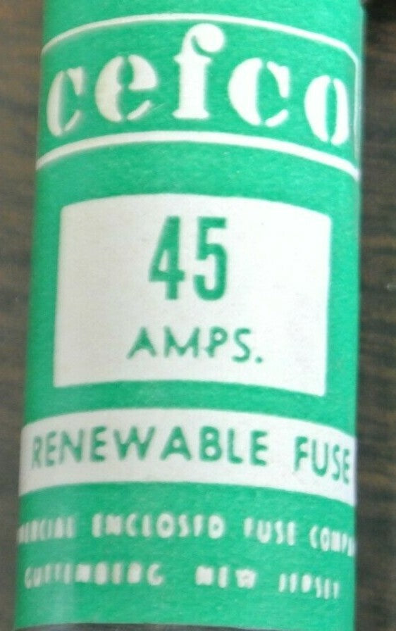 BOX of 10 CEFCO REN45 RENEWABLE FUSE / 45A / 250V / NEW SURPLUS  CAPACITY 35-60A1