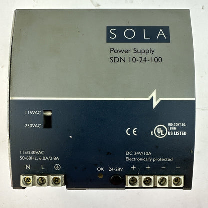 SOLA SDN 10-24-100 POWER SUPPLY 24VDC 10A 115/230VAC 6.0/2.8A0