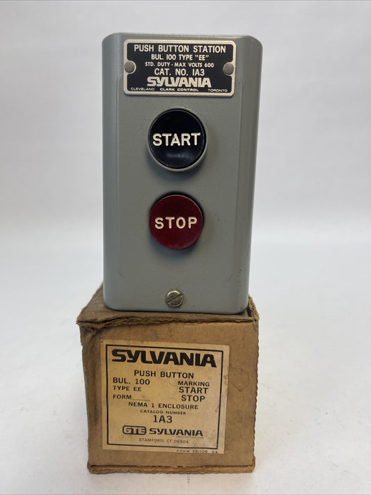SYLVANIA 1A3 START STOP PUSH BUTTON STATION NEMA 1 ENCLOSURE BUL. 100 TYPE "EE"0