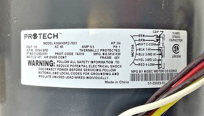 PROTECH K55HXDPZ-7023 BLOWER DIRECT DRIVE 3/4HP 115V 1075RPM 1/2DIAx3.75 4SPEED1