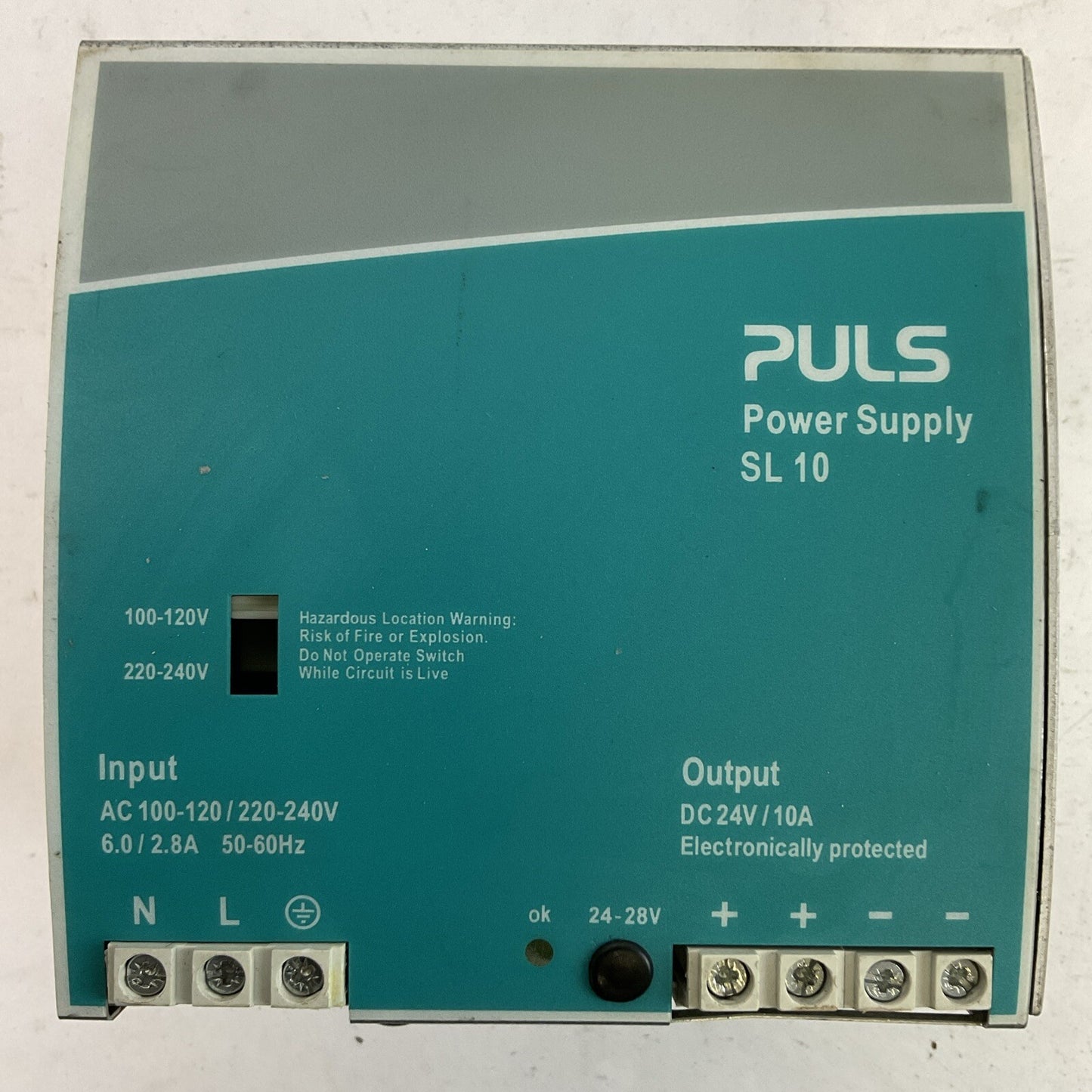 PULS SL10.100 POWER SUPPLY OUTPUT 24VDC 10A INPUT 100-120/220/240VAC 6.0/2.8A0