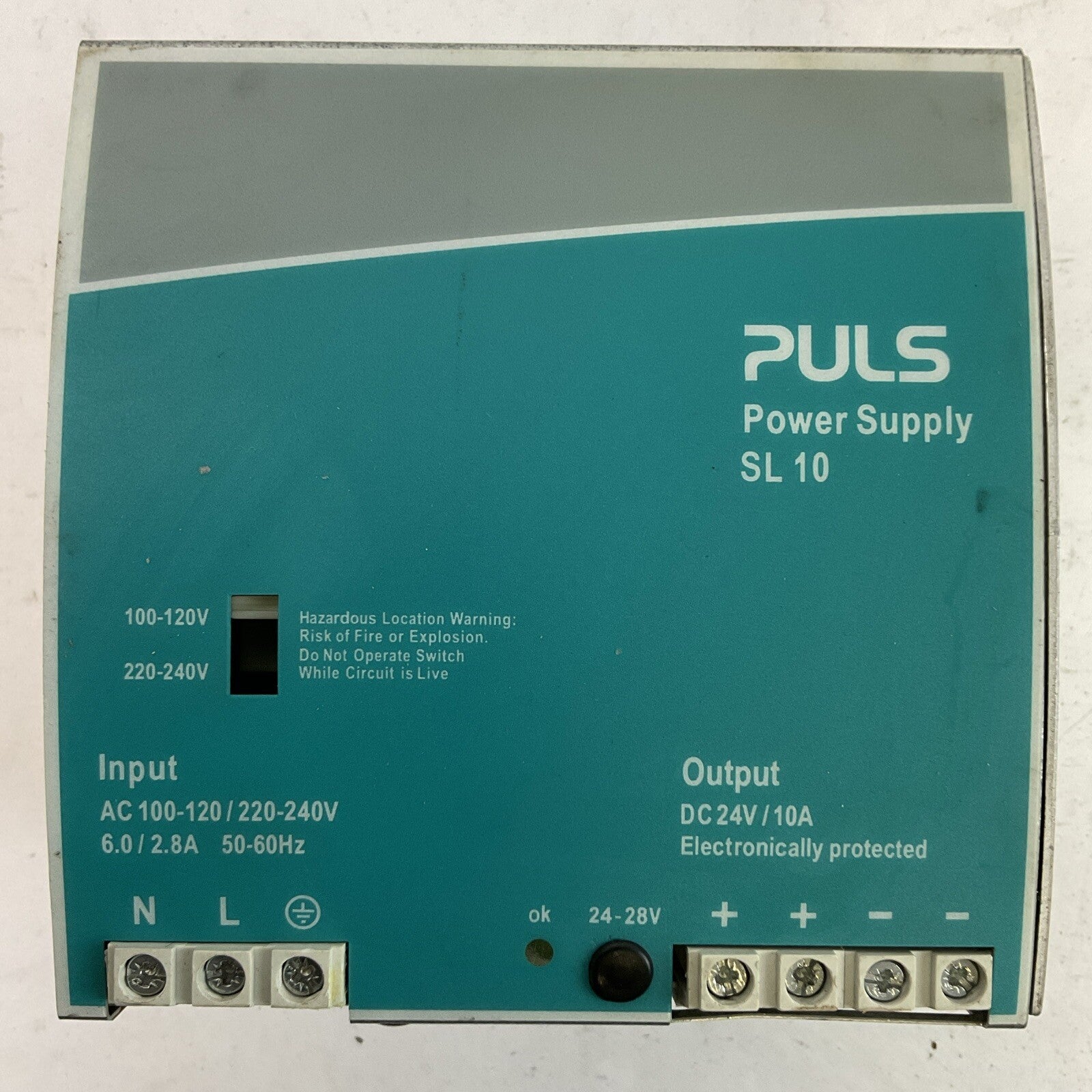 PULS SL10.100 POWER SUPPLY OUTPUT 24VDC 10A INPUT 100-120/220/240VAC 6.0/2.8A0