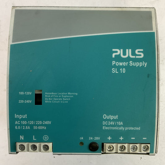PULS SL10.100 POWER SUPPLY OUTPUT 24VDC 10A INPUT 100-120/220/240VAC 6.0/2.8A0