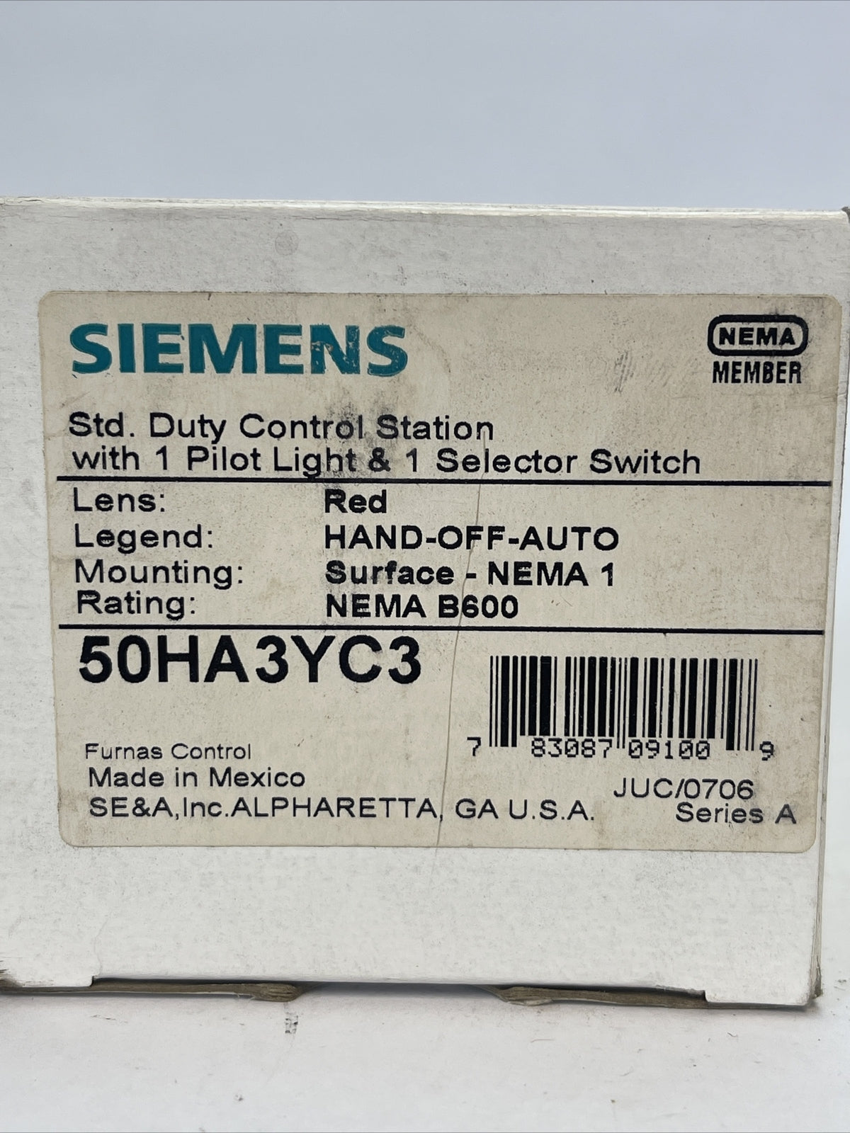 SIEMENS FURNAS 50HA3YC3 CONTROL STATION W/1 PILOT LIGHT & 1 SELECTOR SWITCH1