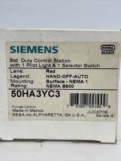 SIEMENS FURNAS 50HA3YC3 CONTROL STATION W/1 PILOT LIGHT & 1 SELECTOR SWITCH1