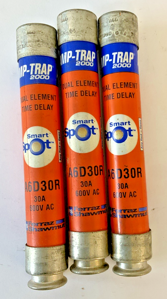 FERRAZ SHAWMUT A6D30R AMP-TRAP 2000 FUSES 30A 600VAC ***LOTOF3***0