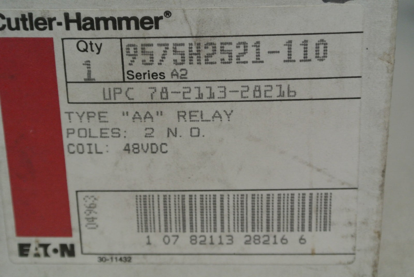 CUTLER-HAMMER 9575H2521-110 TYPE AA RELAY 48VDC 2 N.O. / 9675H2521A NEW SURPLUS5