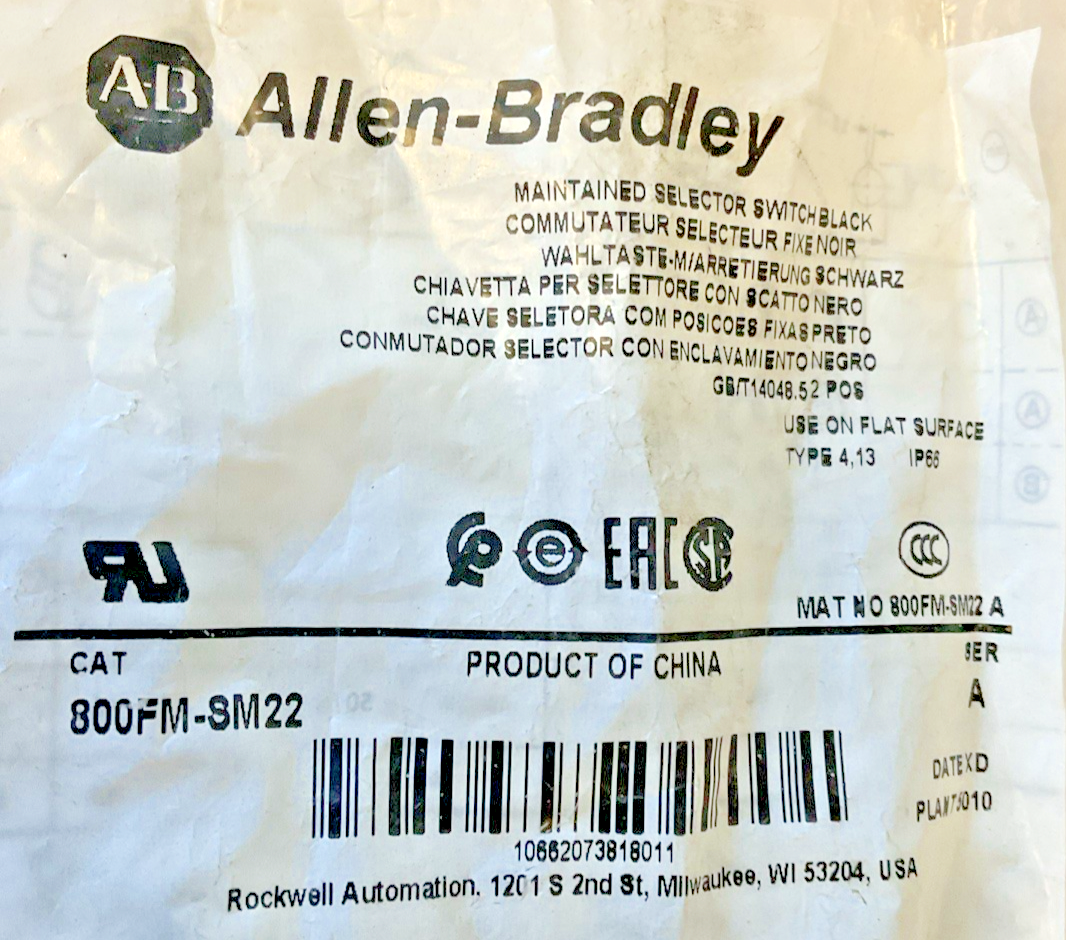 ALLEN BRADLEY 800FM-SM22 SELECTOR SWITCH SER.A1