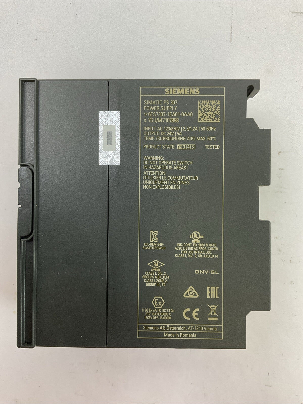 SIEMENS 1P 6ES7307-1EA01-0AA0 SIMATIC PS 307 POWER SUPPLY OUTPUT 24VDC 5A INPUT1