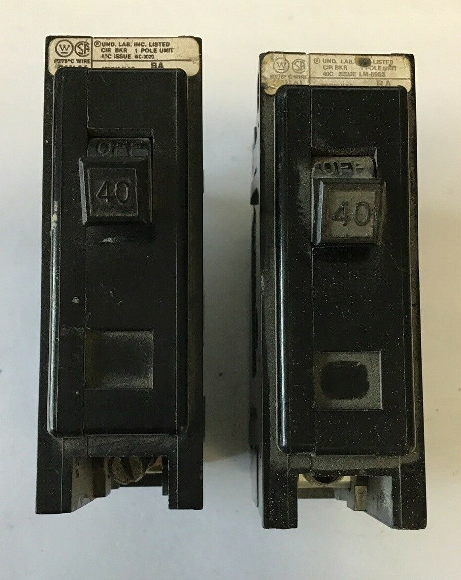 WESTINGHOUSE BA140 CIRCUIT BREAKER 1POLE 40A ***LOTOF2***0