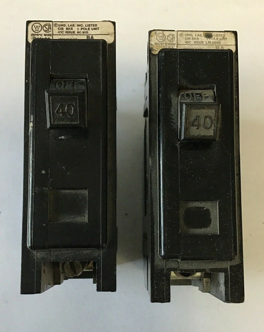 WESTINGHOUSE BA140 CIRCUIT BREAKER 1POLE 40A ***LOTOF2***0