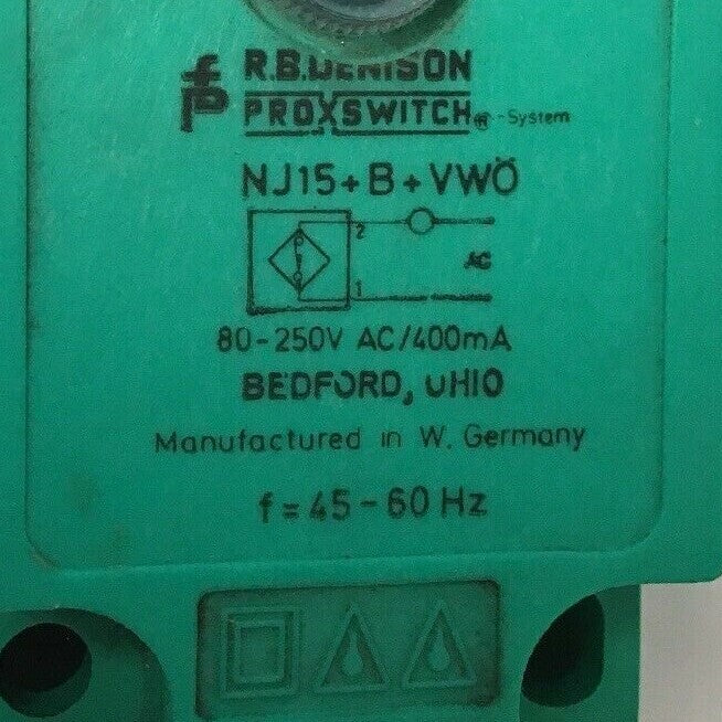 R.B.DENISON NJ15+B+VWO, PROXIMITY LIMIT SWITCH 80-250VAC/400MA 45-60HZ1