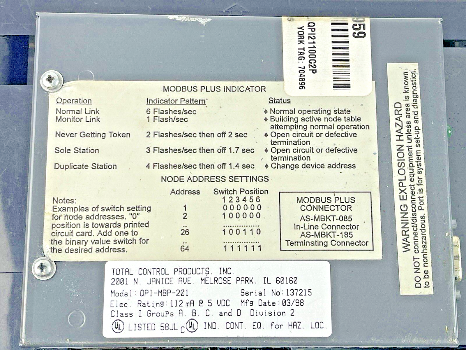 QUICKPANEL - 2780027-02 - TOTAL CONTROL - QPI-MBP-201 - MODBUS PLUS INDICATOR7