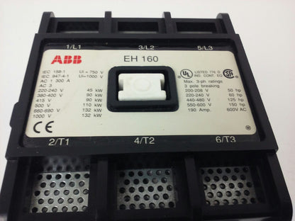 ABB EH160 CONTACTOR, 3PH, 3P BREAKING, 600V, 50-150H.P., 190A, 24V COIL, NEW1