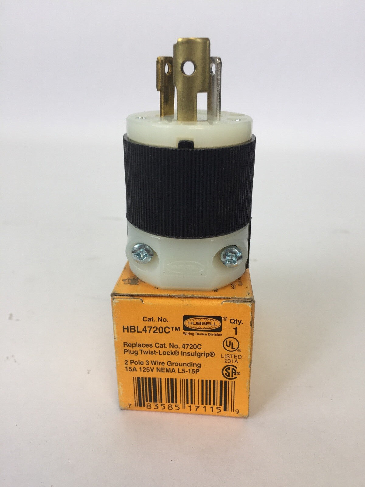 HUBBELL HBL4720C PLUG TWIST-LOCK INSULGRIP 2 POLE 15A 125V 3 WIRE GROUNDING 0