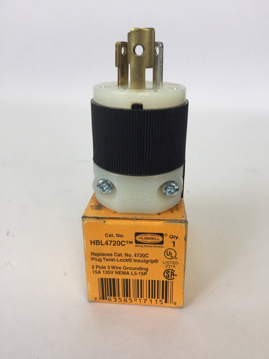 HUBBELL HBL4720C PLUG TWIST-LOCK INSULGRIP 2 POLE 15A 125V 3 WIRE GROUNDING 0