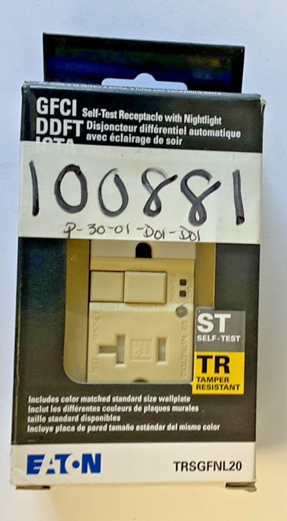 EATON TRSGFNL20 SELF-TEST RECEPTACLE W/NIGHTLIGHT 20A 125VAC1