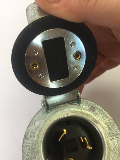 HUBBELL 3768 TWIST-LOCK FLANGED INLET WITH LIFT COVER 250VDC 600VAC 50A 4-WIRE7