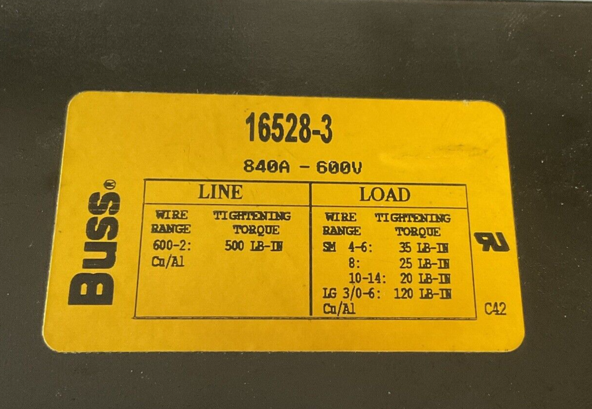 BUSS 16528-3 POWER DISTRIBUTION BLOCK 600V 840A1
