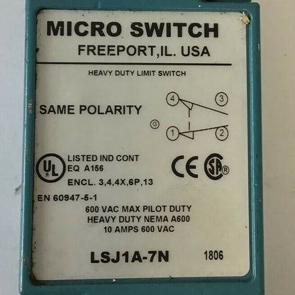 MICRO SWITCH LSJ1A-7N LIMIT SWITCH 600VAC 10A1