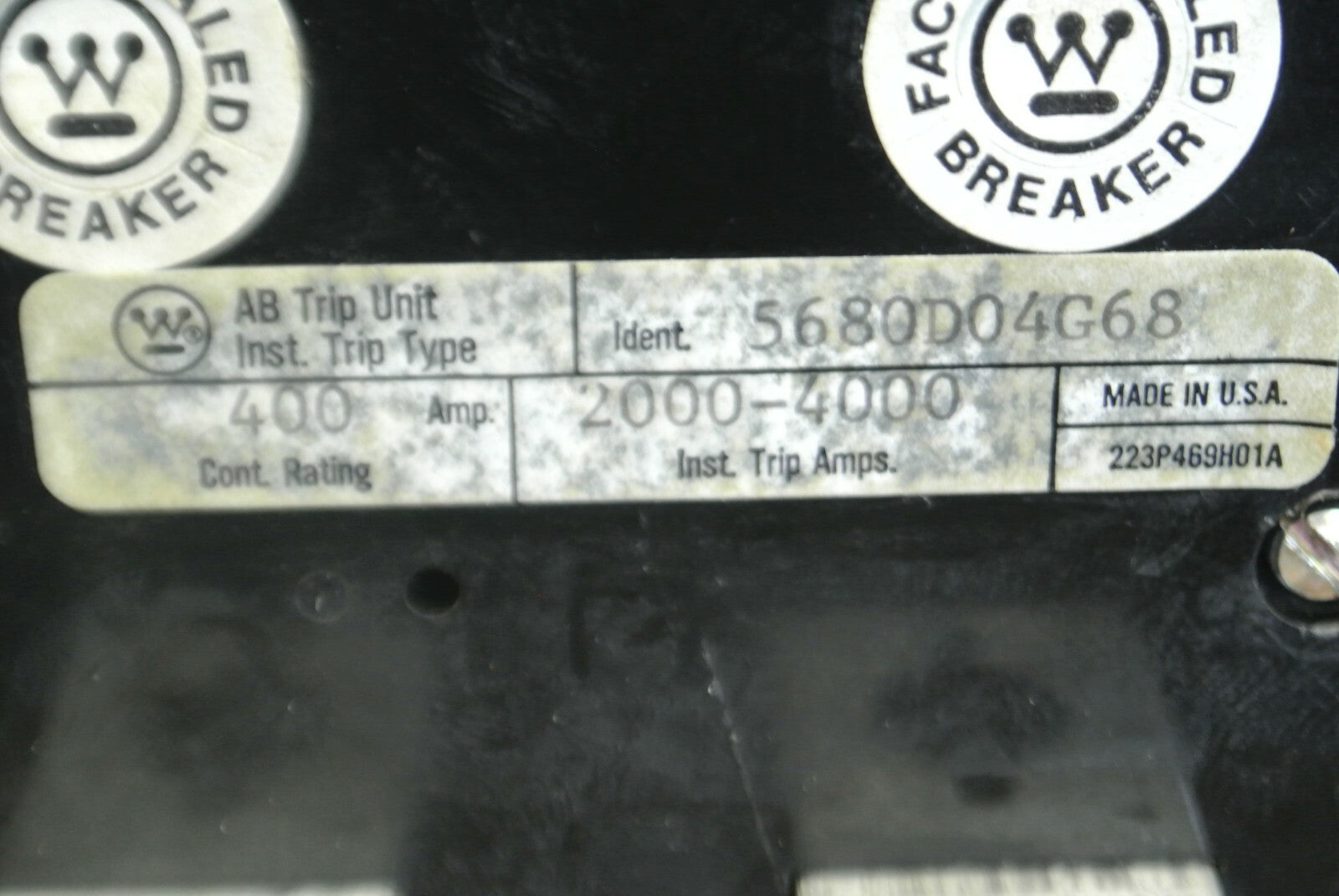 WESTINGHOUSE 5680D04G68 BREAKER TRIP UNIT / 400A / 2000-4000 INST. TRIP AMPS / 1