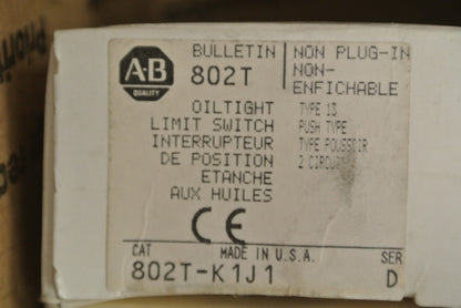 ALLEN-BRADLEY 802T-K1J1 OILTIGHT LIMIT SWITCH Ser. D / NON-PLUG-IN / NEW SURPLUS8