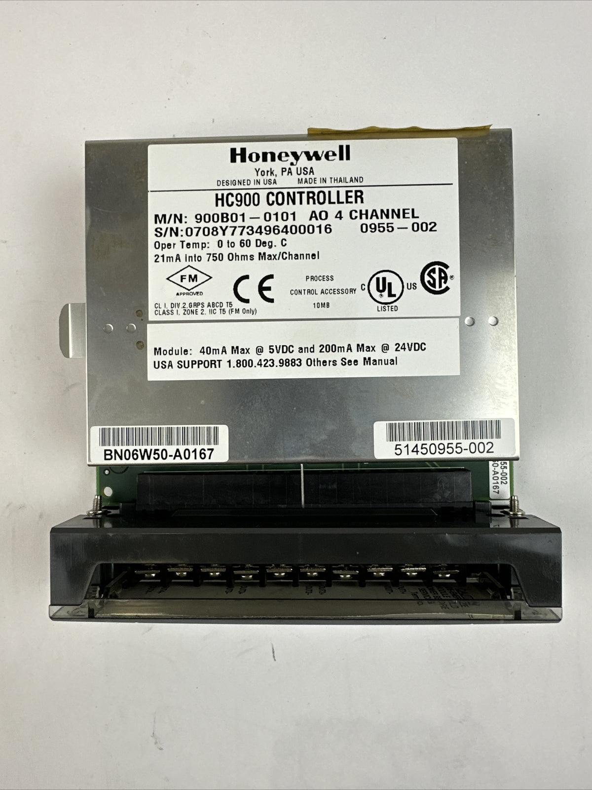 HONEYWELL 900B01-0101 ANALOG OUTPUT 4 CHANNEL MODULE 40mA @ 5VDC 200mA @ 24VDC1