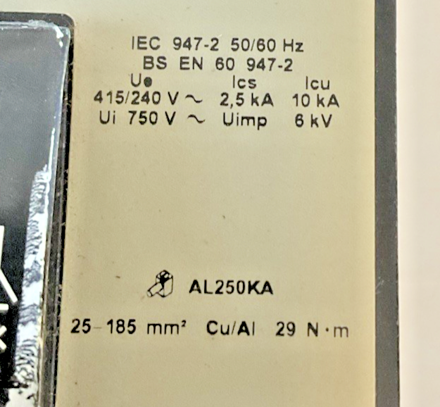 SQUARE D KAL36250 CIRCUIT BREAKER 250A 3P 600VAC 250VDC SERIES 22