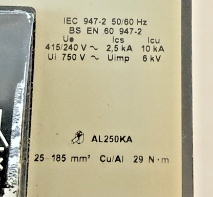 SQUARE D KAL36250 CIRCUIT BREAKER 250A 3P 600VAC 250VDC SERIES 22