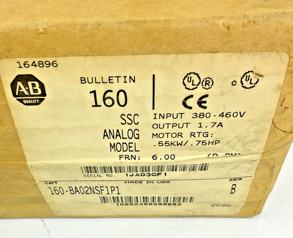 ALLEN BRADLEY 160-BA02NSF191 ANALOG AMPLIFIER MOTOR DRIVE .75HP SER.B FRN:6.0.1