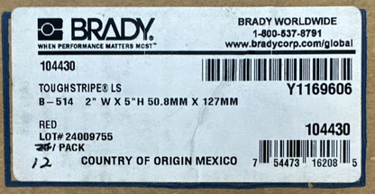BRADY 104430 B-514 RED TOUGHSTRIPE Ls 2" W X 5" H 50.8MM X 127MM (12 TOTAL Ls)1