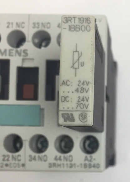 SIEMENS 3RH1131-1BB40 CONTACTOR WITH 3RT1916-1BB00 SURGE SUPPRESSOR7